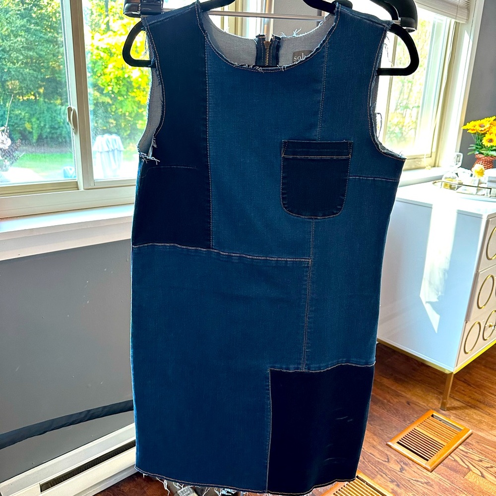 Multi blue jean dress with front pocket